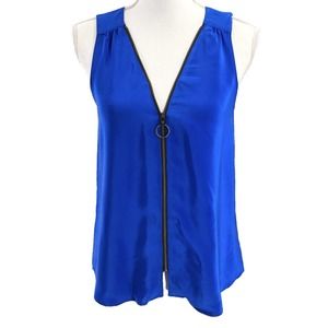 Amanda Uprichard Womens Size XS 100% Silk Zip Front Sleeveless Blouse Royal Blue